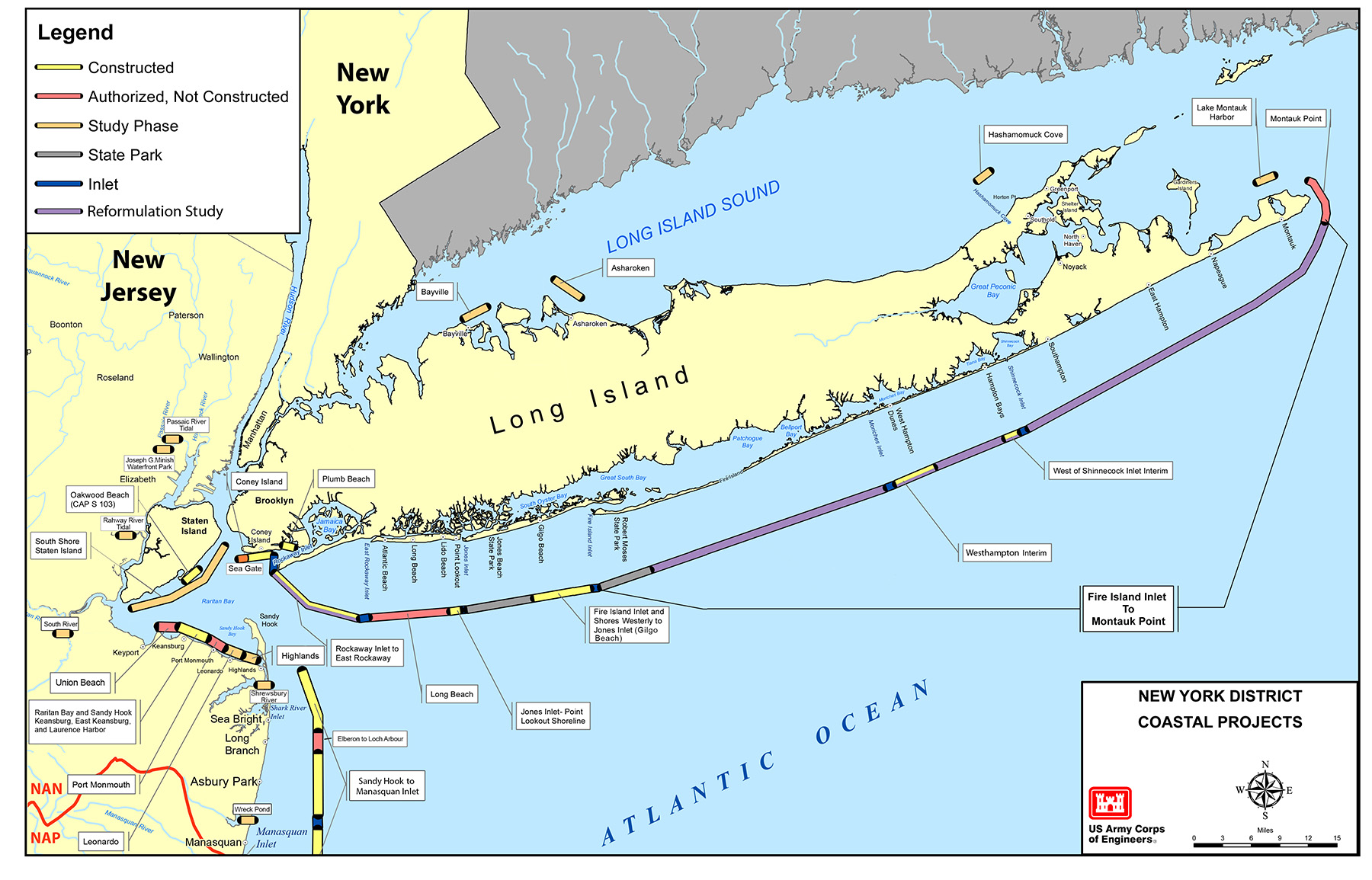 Map of New York District's Coastal Storm Risk Reduction Projects and Studies